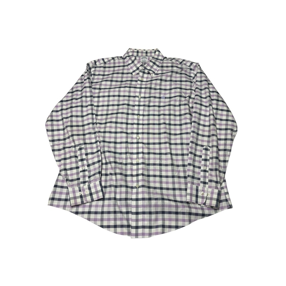 Brooks Brothers Regent Non-Iron Supima Cotton Shirt XL Purple Navy Check Mens XL